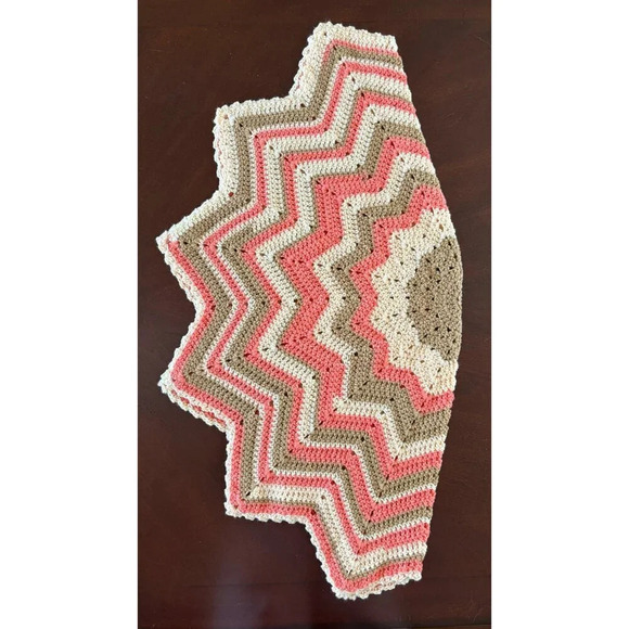 Handmade 12 Point Crochet Knit Star Baby Blanket Afghan Pink Brown Striped - Picture 3 of 5